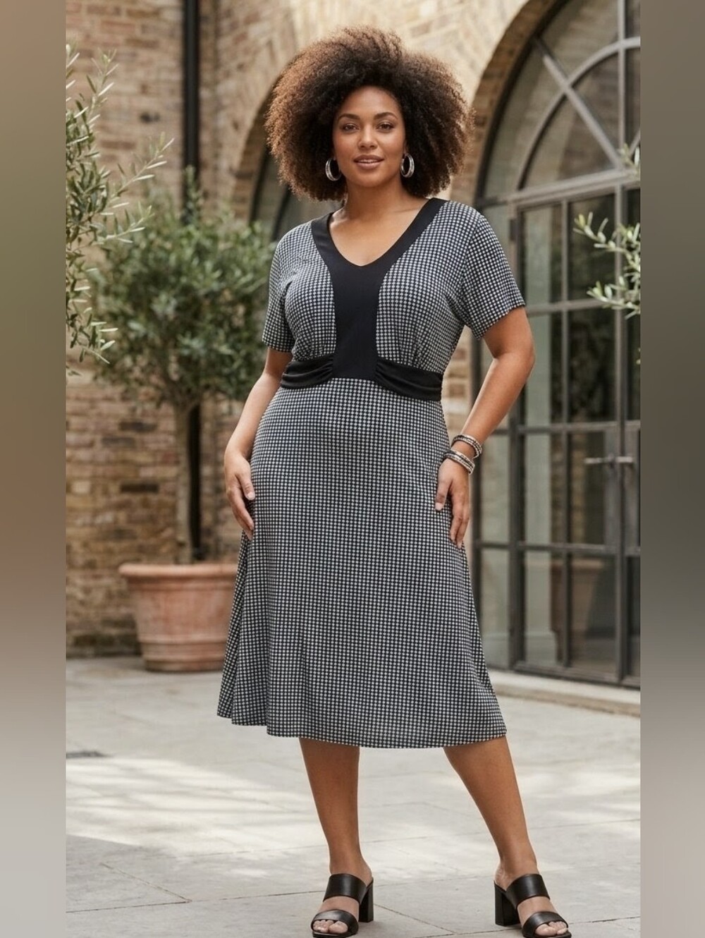 Vintage Y2K George Plus Short Sleeve Midi Dress 3X Geometric Print Sapphire